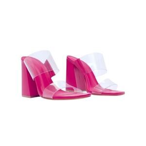 NEW Schutz Victorie Fuchsia Hot Pink Block Heel Clear Transparent Strap Heels